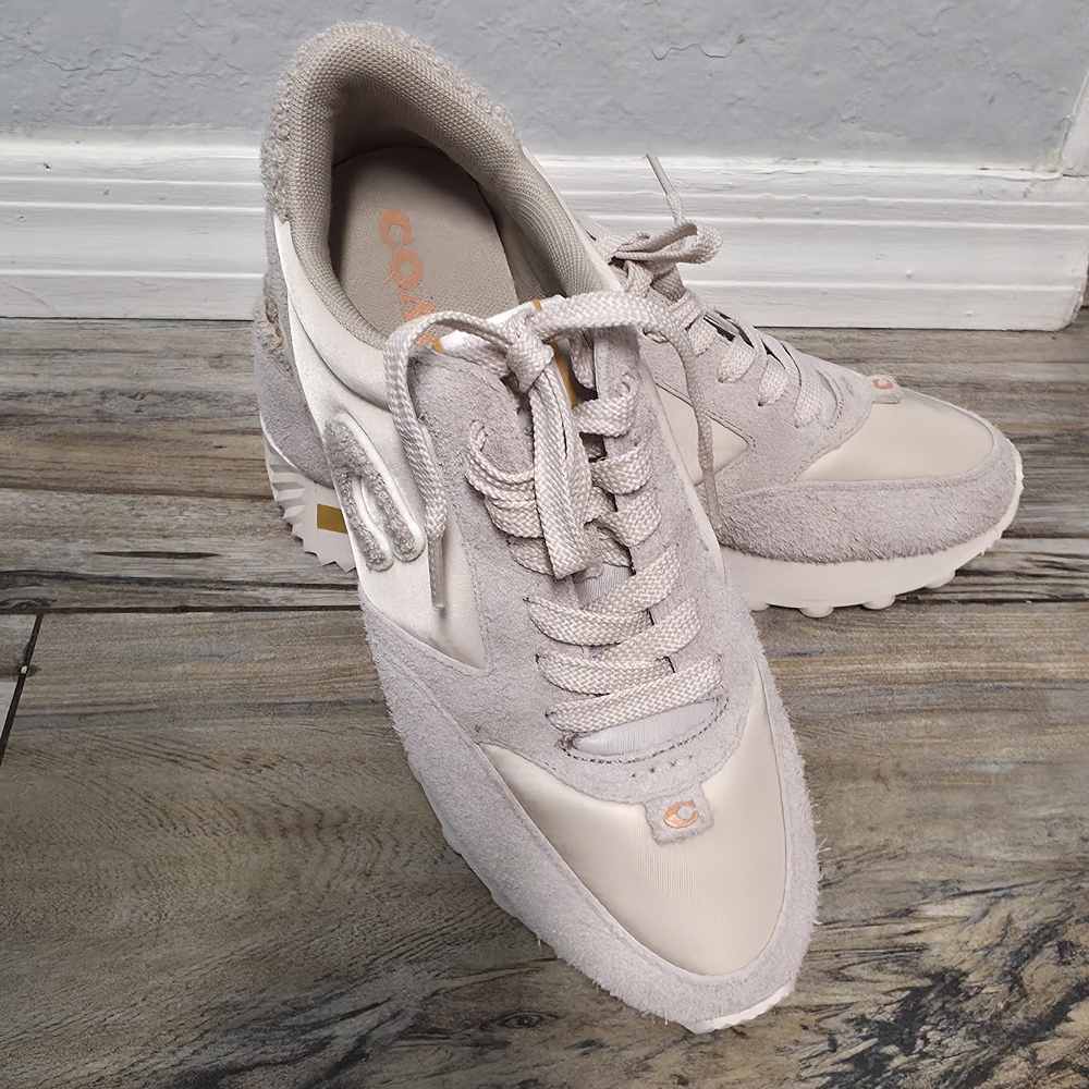 COACH Women's Ivory Suede & Leather Retro Sneakers - Ivory 9.5 - Picture 2 of 9